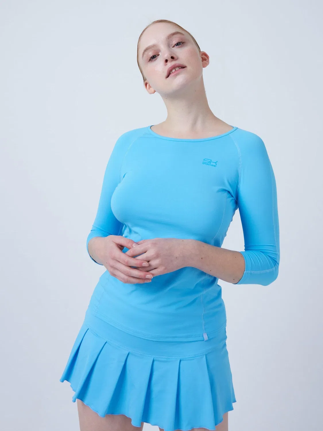 Спортивная футболка Sportkind Performance Shirt с рукавами 3/4, светло-голубого цвета — фото 2