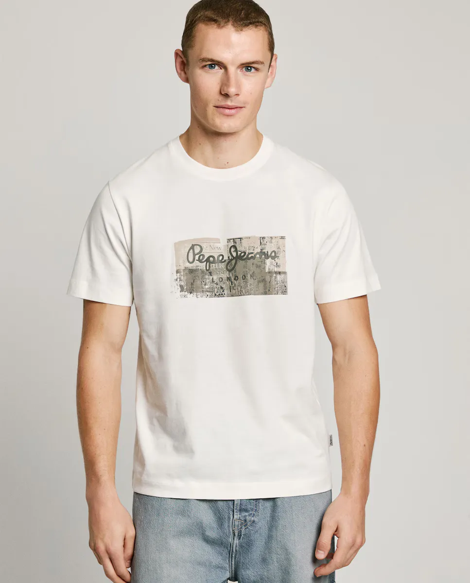 

Мужская футболка с коротким рукавом и принтом логотипа Pepe Jeans, цвет Crudo