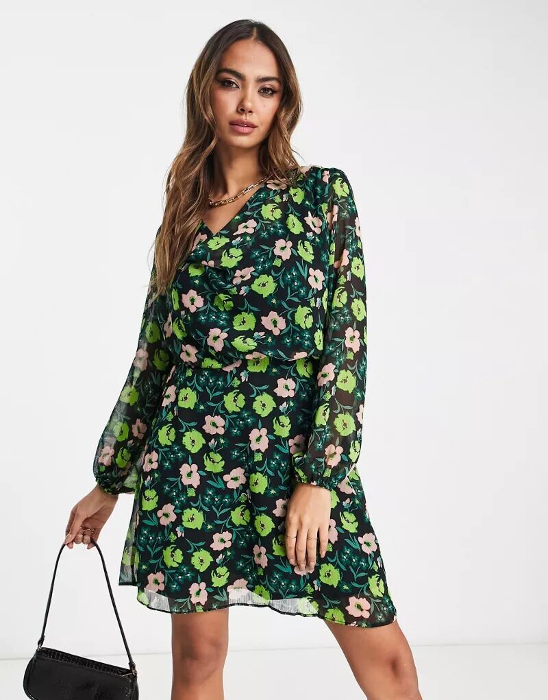 

Зеленое платье мини с воротником-хомутом River Island