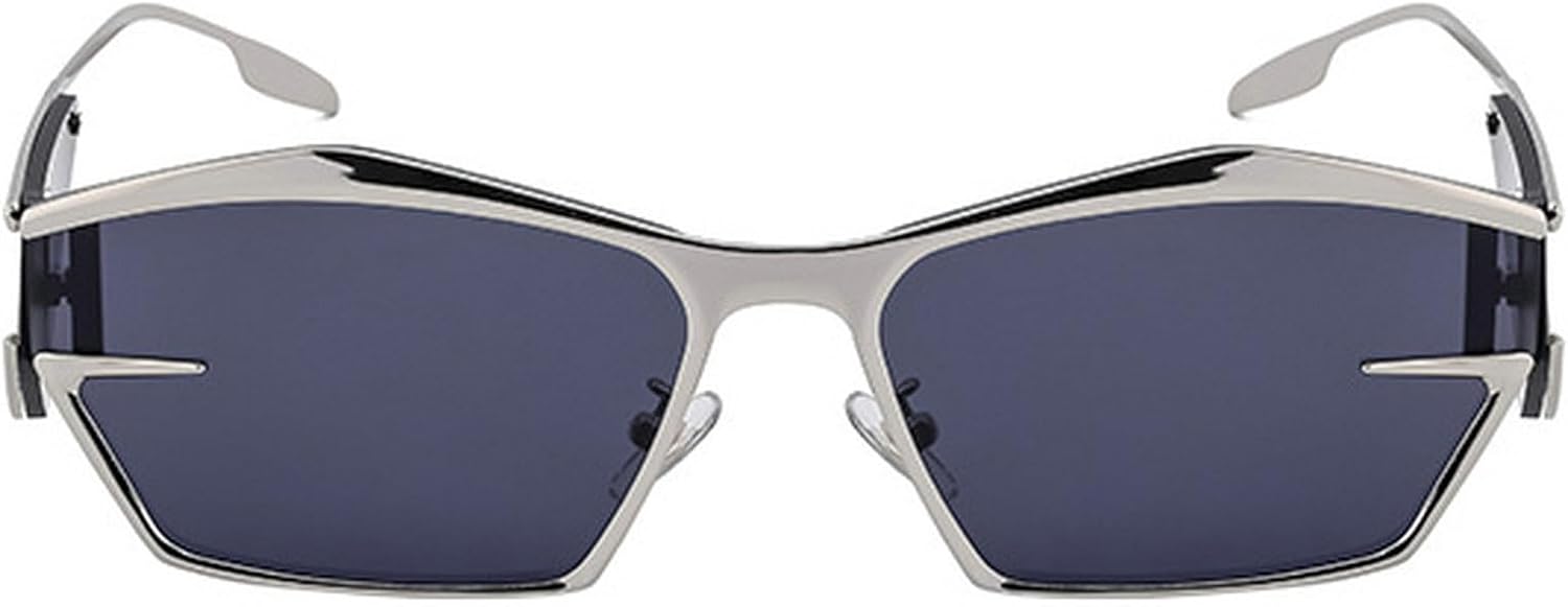 

Спортивные солнцезащитные очки в стиле панк Y2K для женщин и мужчин, 2024 год, металлическая оправа, нестандартная прямоугольная форма, солнцезащитные очки для женщин в стиле панк, N48 mincl, Silver Gray