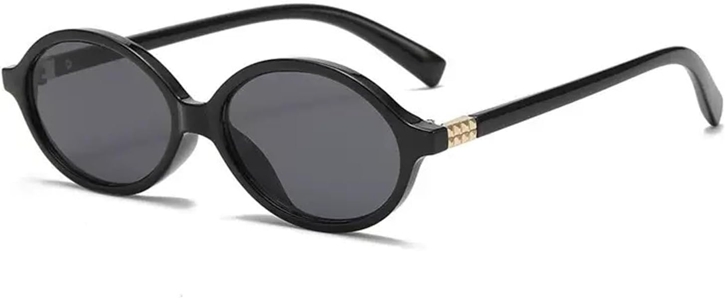 

Овальные солнцезащитные очки для женщин, модный ретро-стиль 90-х, винтажные круглые солнцезащитные очки в стиле рейв для женщин и мужчин, милые и стильные VOLZIOTUS, Black Frame Gray Lens