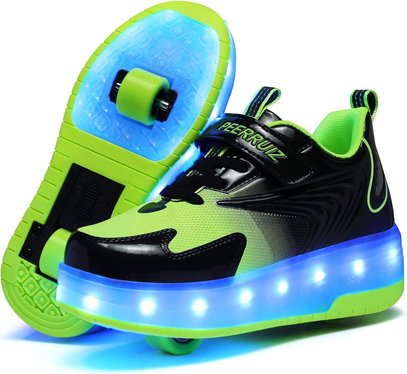 

Заряжаемые роликовые кроссовки BFOEL для мальчиков и девочек 6-14 лет с LED-подсветкой, детские кроссовки для игр на улице, день рождения, зеленый