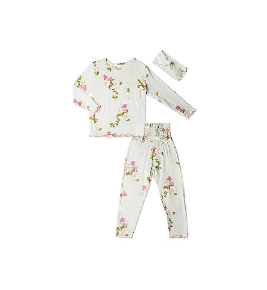 

Комплект для маленьких девочек: облегающая двухкомпонентная пижама с длинными рукавами и головной платок Чарли Everly Grey, Peony