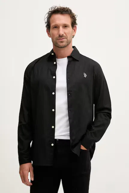 Рубашка повседневная с льном LINEN BLEND LS U.S. Polo Assn., черный