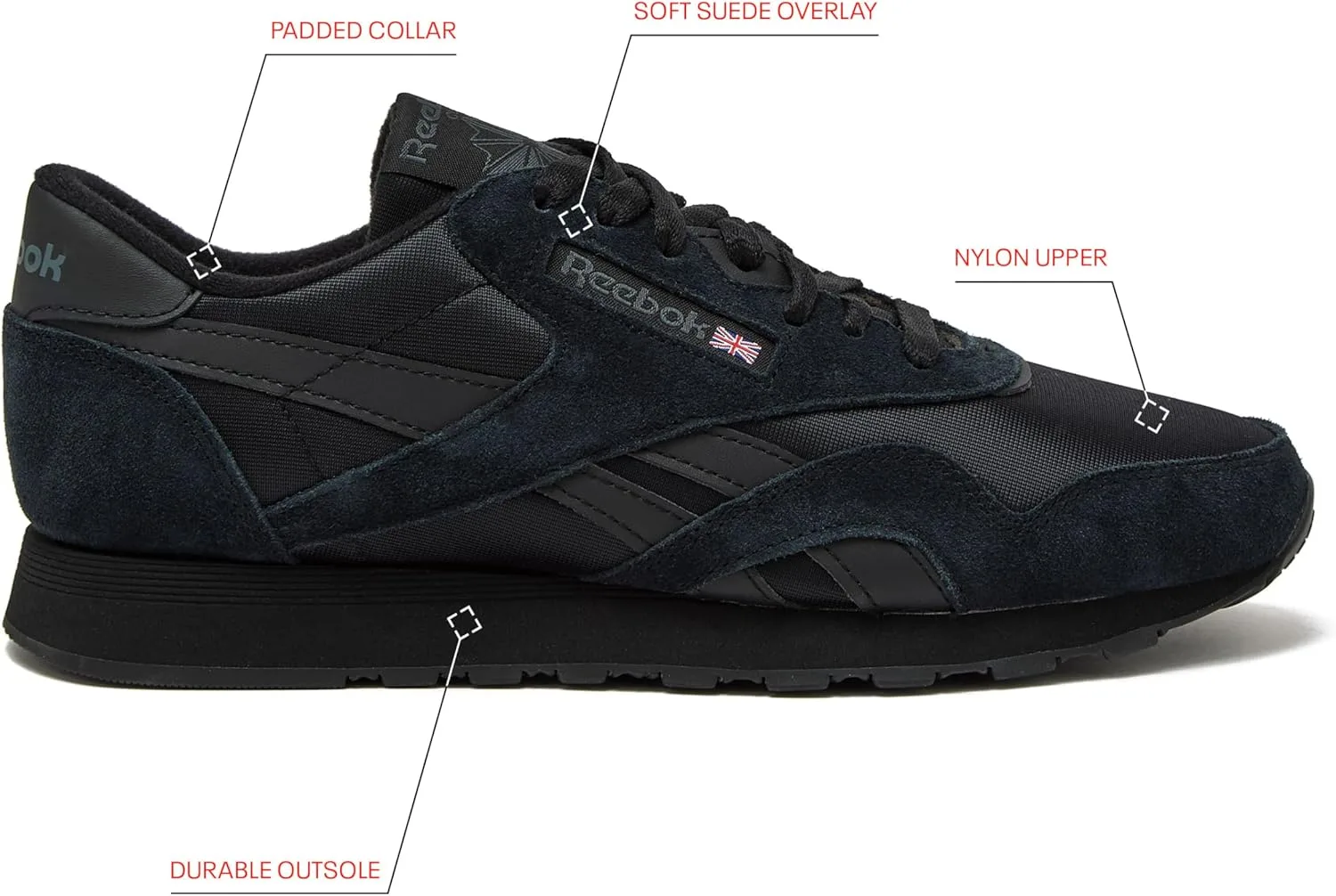 Кроссовки Reebok Klassische Nylon для Herren, Tennisschuhe, черный/серый — фото 2