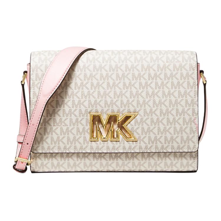 

MICHAEL KORS Сумка через плечо из прорезиненного холста, кроссбоди среднего размера для женщин Vanilla White & Pink