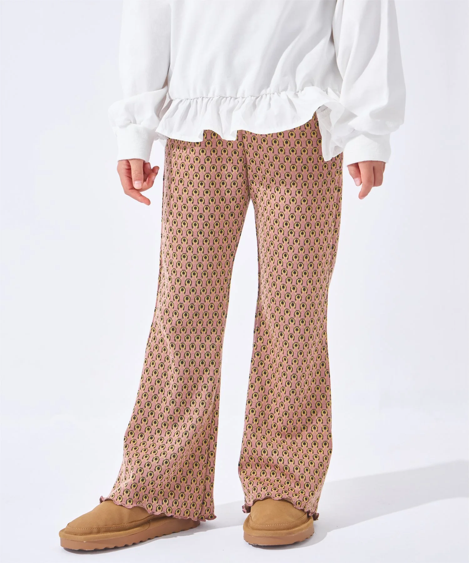 Расклешенные брюки из жаккардовой ткани по всей поверхности Ever Closet, Dusty Pink