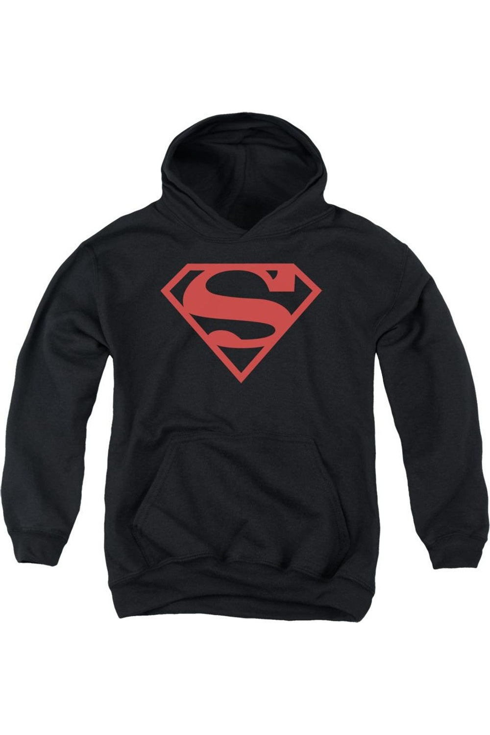 

Детская толстовка с капюшоном Superman с красным щитом на черном фоне Gildan