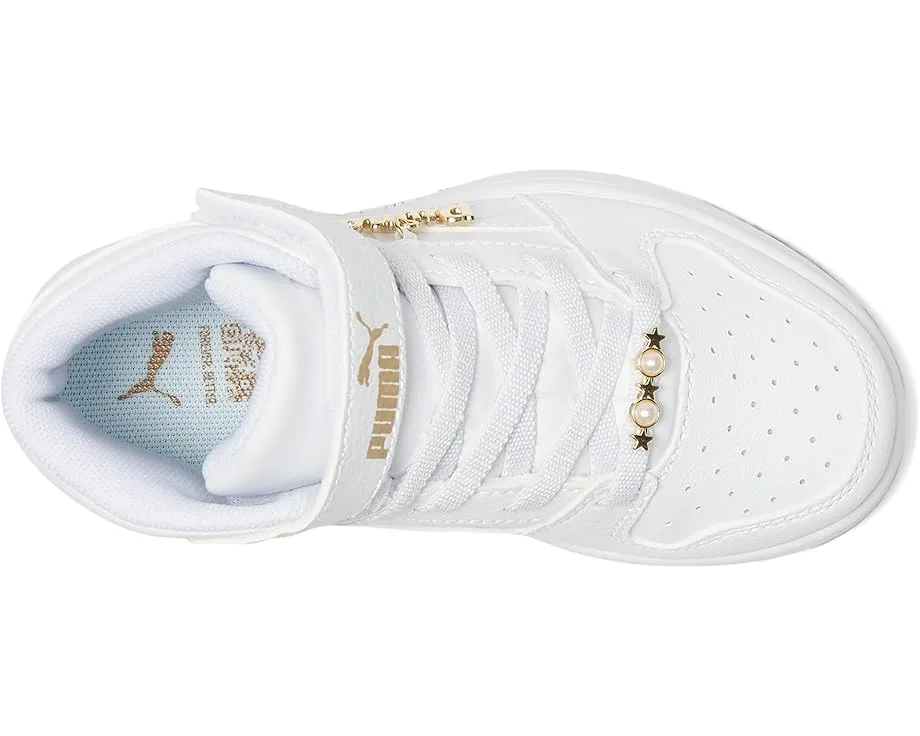 Кроссовки PUMA Kids Rebound Layup Mid Hook and Loop Shoes (Little Kid), White/White/Gold — фото 2