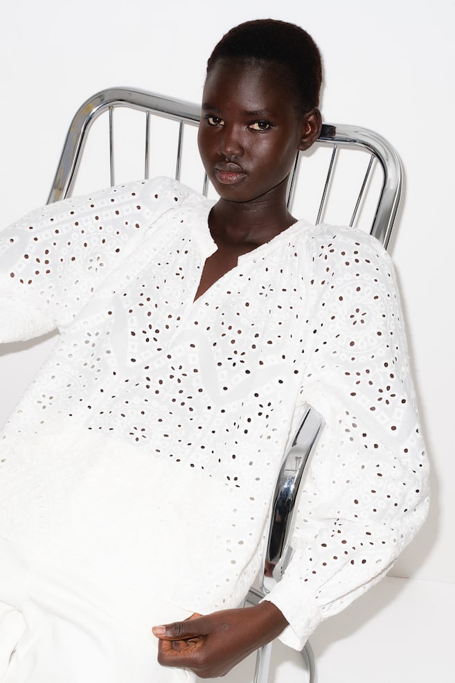 

Блузка с вышивкой ришелье H&M, белый
