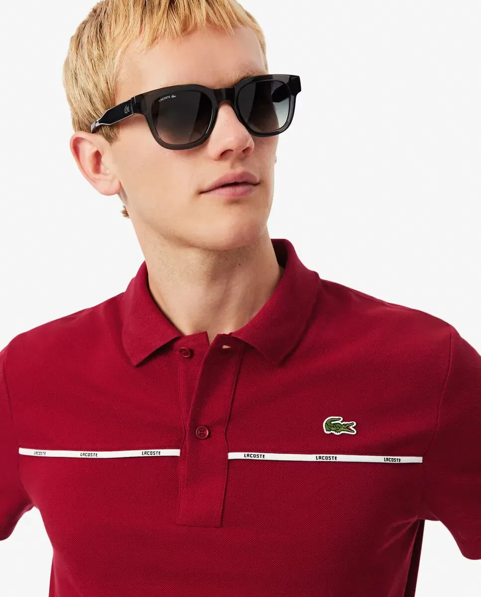 Мужское поло стандартного кроя с логотипом на манжете коротких рукавов Lacoste, бордовый — фото 3