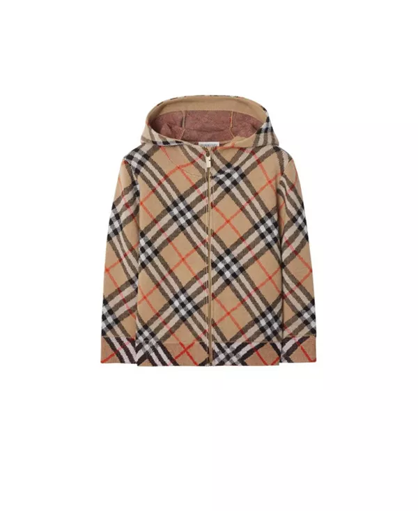 

Детская шерстяная толстовка на молнии в клетку - для малышей и для взрослых. Burberry, бежевый
