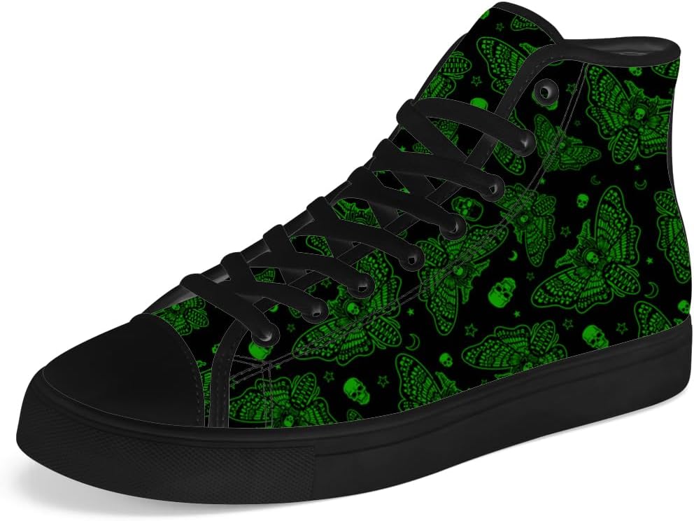 

Мужские и женские кеды Chebing с высоким верхом, с рисунком мотылька и черепа, на шнуровке, повседневная обувь, зеленый