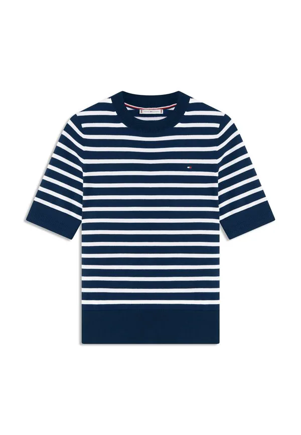 Джемпер с коротким рукавом из тонкого трикотажа, базовая футболка. Tommy Hilfiger, Dark Night Navy/Ivory Petal — фото 4