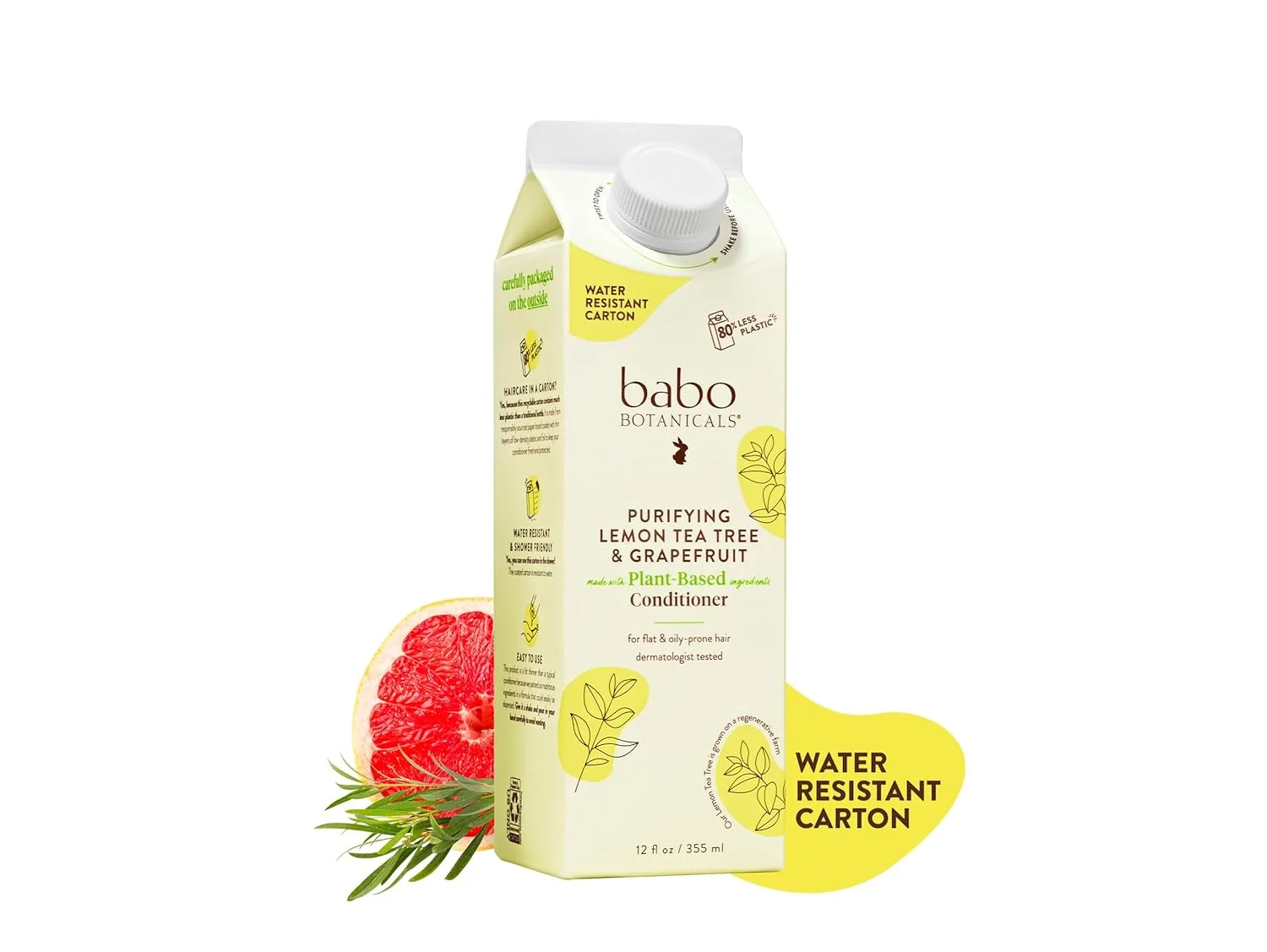 Babo Botanicals Purifying Lemon Tea Tree & Grapefruit Conditioner для плоских и склонных к жирности волос - придает объем и блеск, аромат цитрусов и мяты, водонепроницаемая упаковка с 80% меньше пластика, vegan