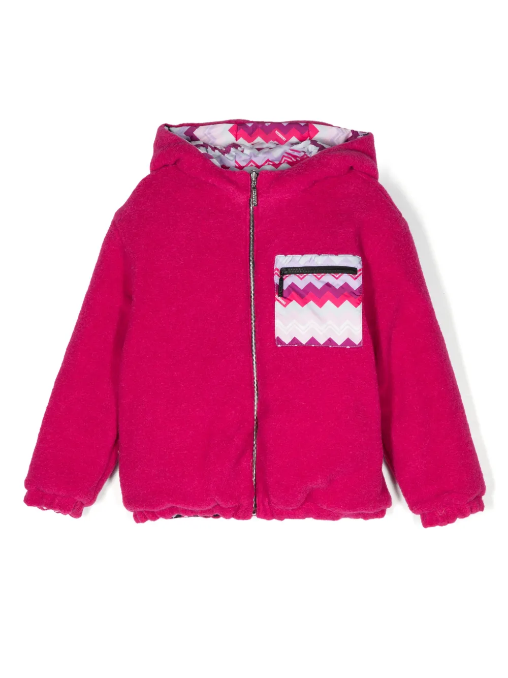 Бомбер с капюшоном и узором зигзаг Missoni Kids, розовый — фото 3