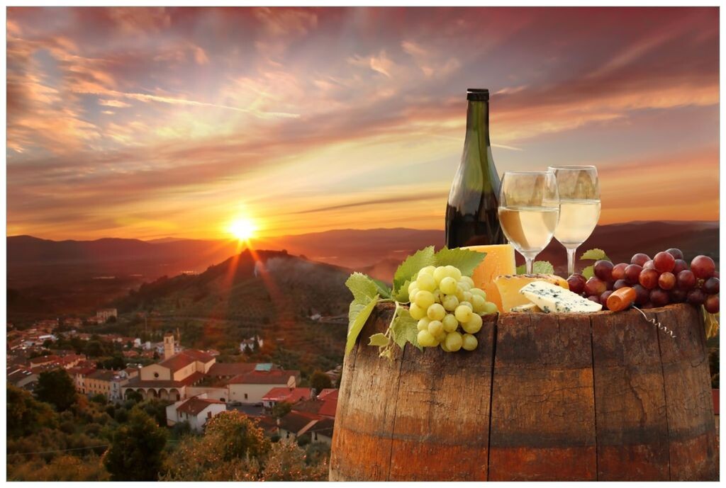 

Самоклеящийся постер Wallario - Wine Romance - Белое вино с сыром на бочке, размер: 61 х 91,50 см