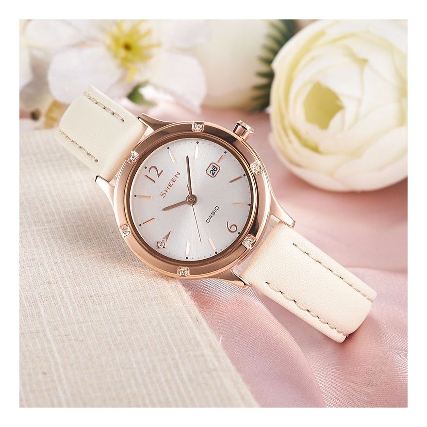 

Часы CASIO SHEEN Sapphire Crystal Quartz Waterproof Rose Gold Analog, золотой