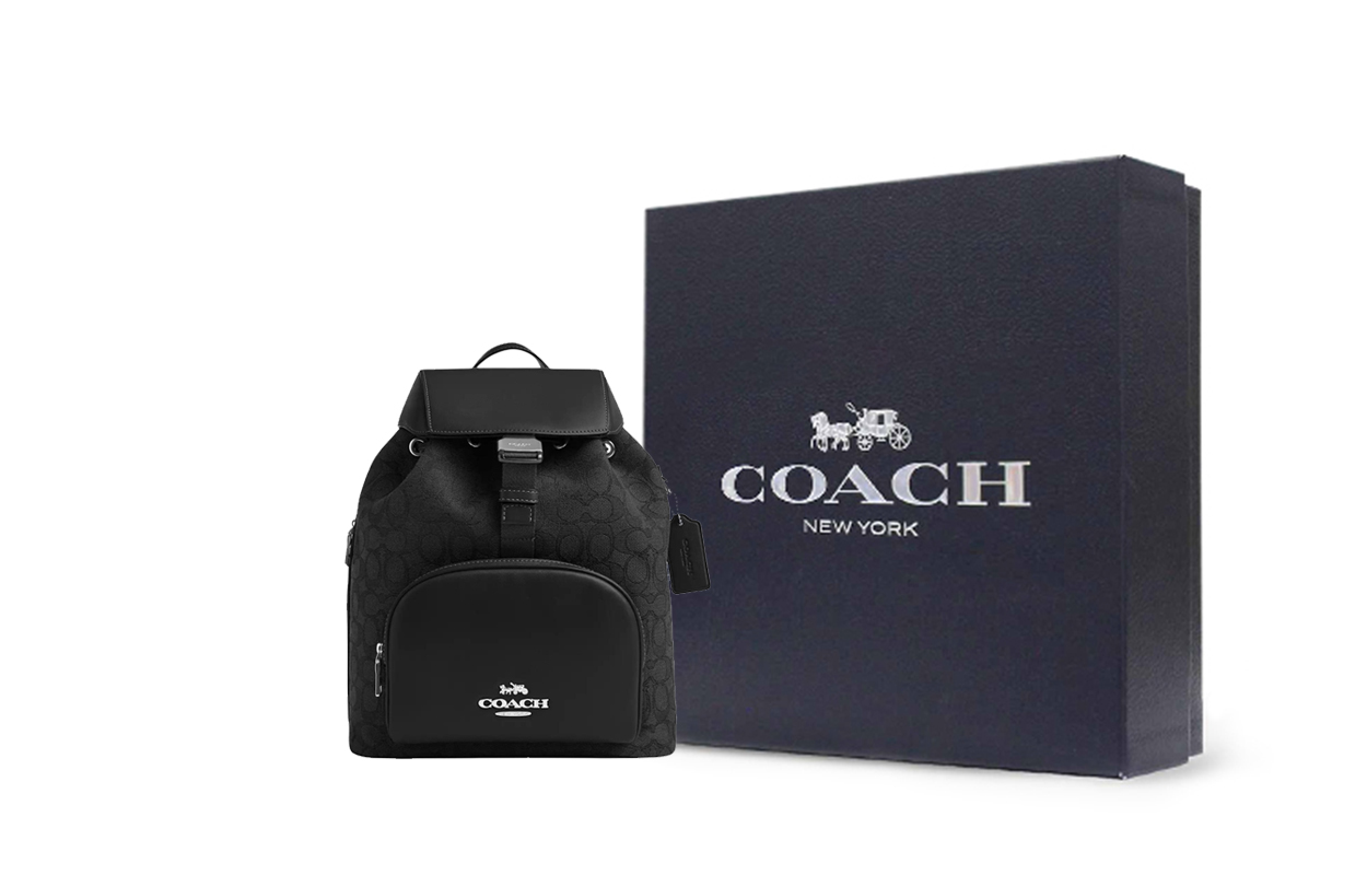 

COACH Женский рюкзак из жаккарда с кожаной спинкой