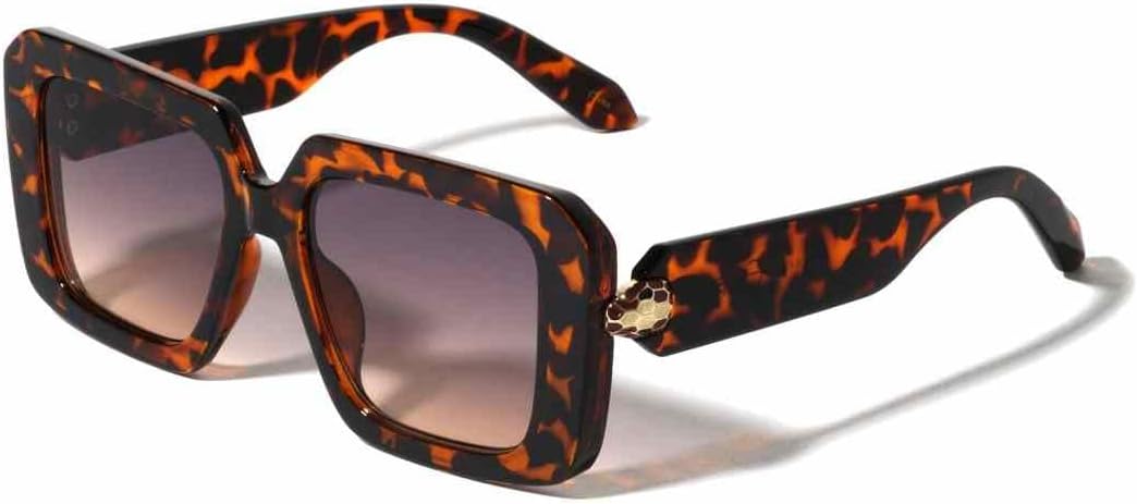 

Женские солнцезащитные очки Dweebzilla увеличенного квадратного размера в классическом ретро-стиле - с отделкой "соты/змеиная кожа", Brown Tortoise Frame - Brown Gradient Lenses