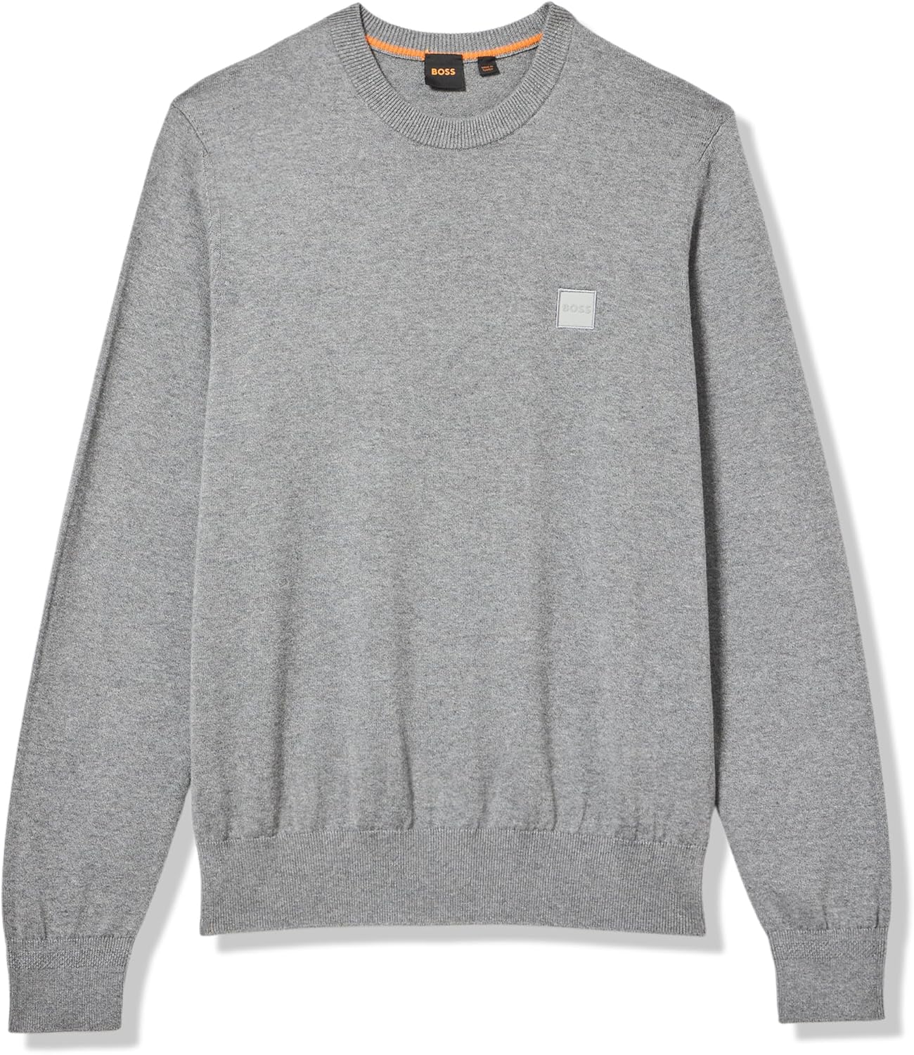 

BOSS Мужской свитер из хлопковой смеси с квадратным логотипом, Snowflake Grey