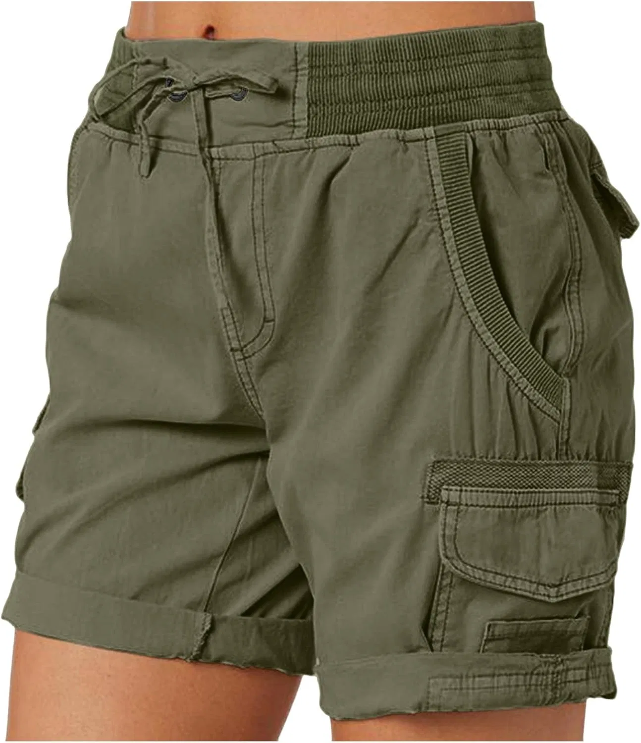 Женские карго шорты для походов, легкие, с высокой талией, Army Green — фото 2