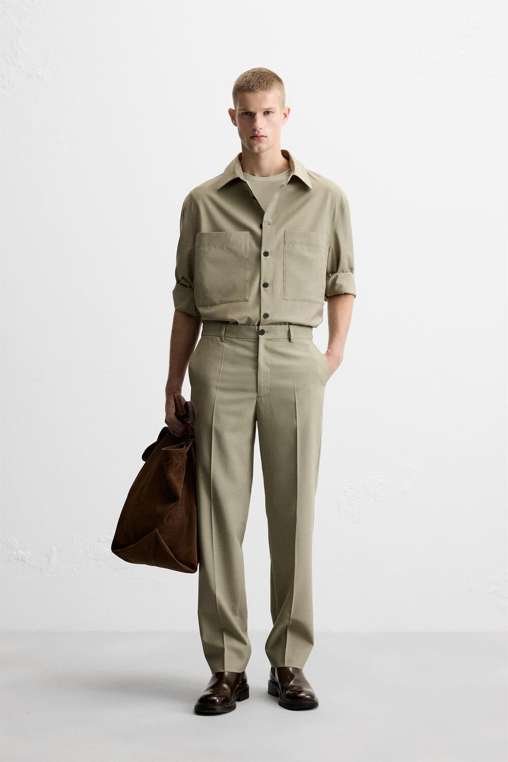 

Узкие брюки ZARA, бежевый/зеленый