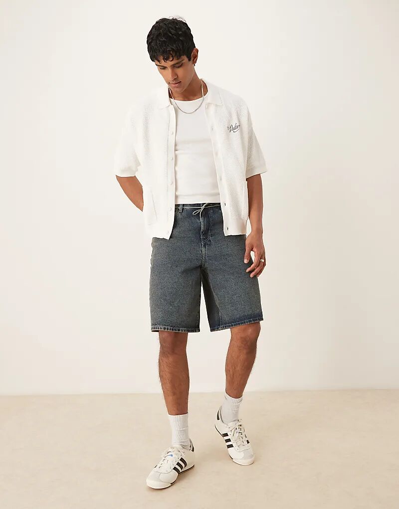 

Рубашка поло свободного кроя ASOS DESIGN на пуговицах с вышивкой на груди цвета экрю