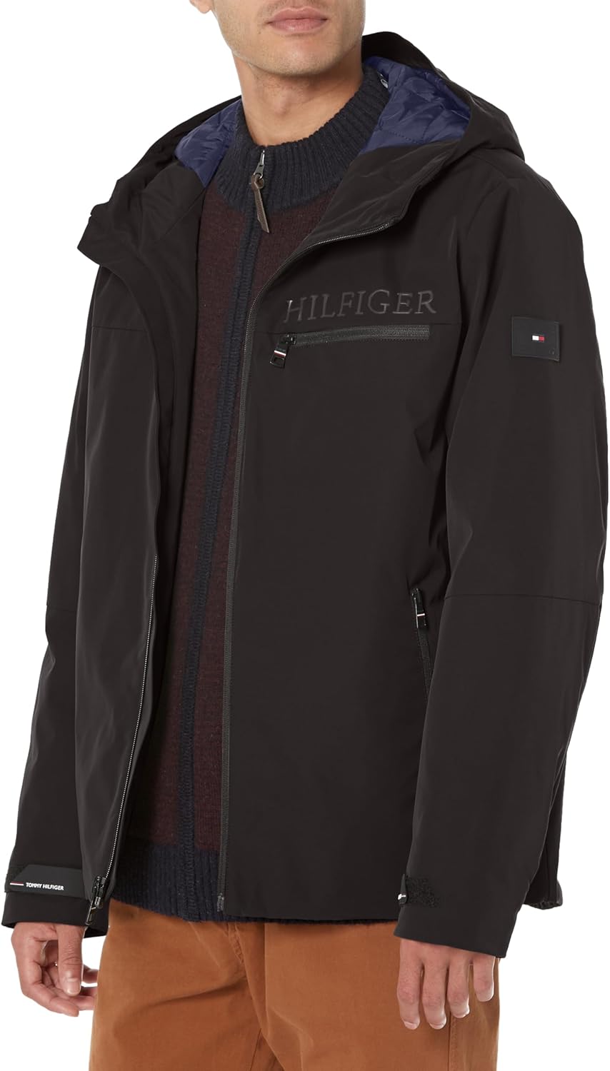

Мужская куртка с капюшоном Tommy Hilfiger Mens Softshell с нагрудным карманом на молнии, Black