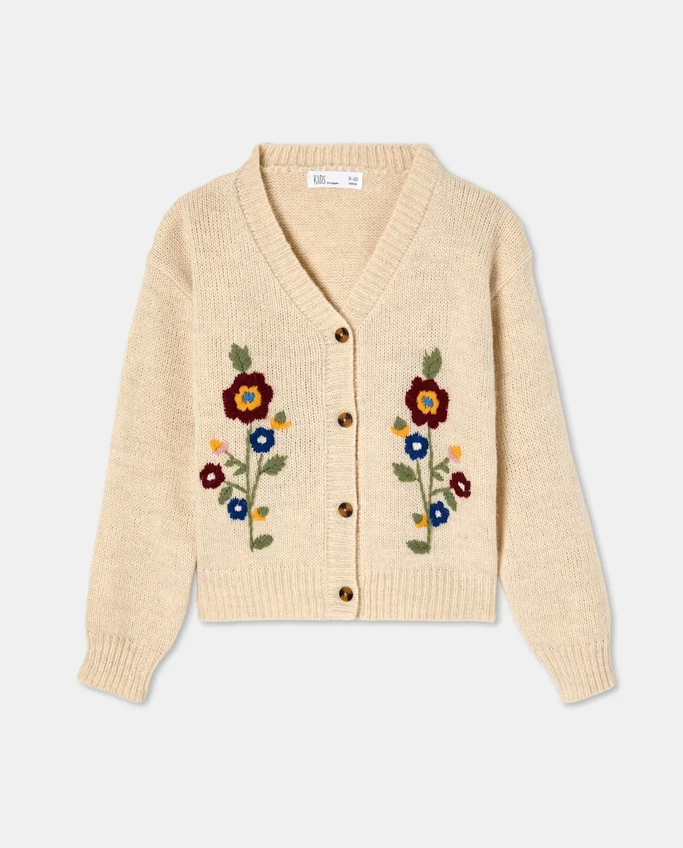 

Куртка с прямым воротником и вышивкой спереди для девочки Kids El Corte Inglés, белый