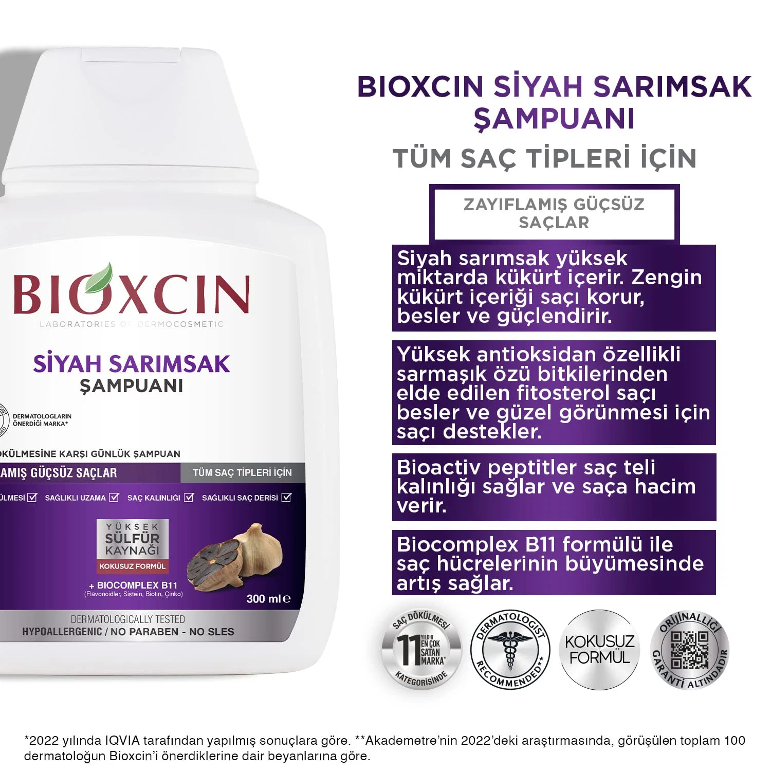 Шампунь Bioxcin Black Garlic, 300 мл, укрепляющий, против выпадения волос Bioxcin — фото 4