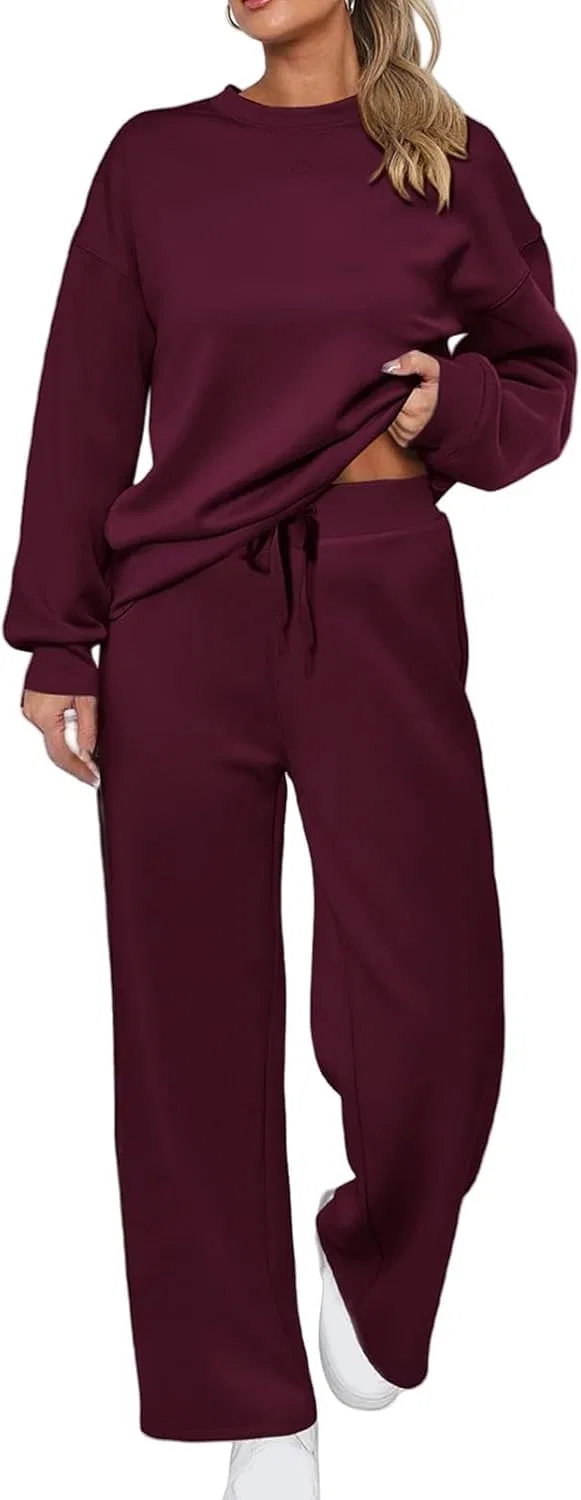 Спортивный костюм женский 2 Piece Fleece два предмета с Crewneck худи и джоггерами Y2K Generic, C010- Wine