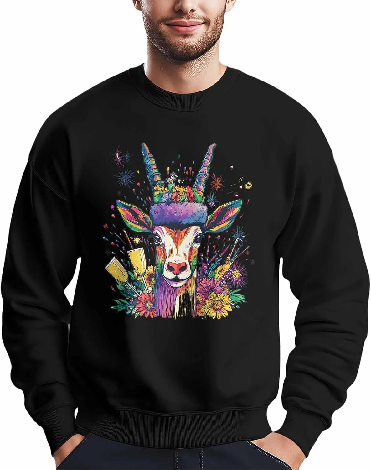 

Мужской свитшот с принтом овцы и цветов Champagne Winvebermior