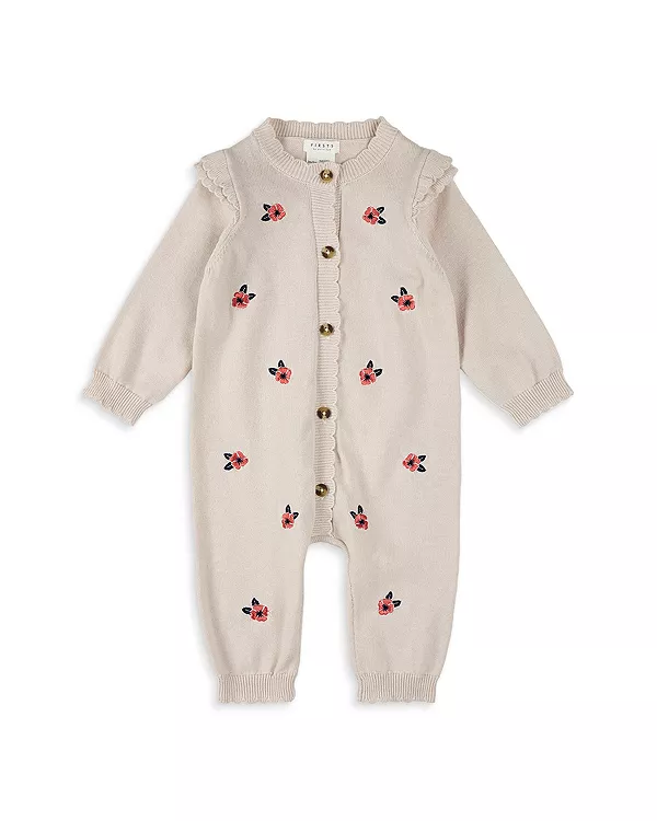 

Детский комбинезон из трикотажа с принтом маков. Firsts By Petit Lem, бежевый