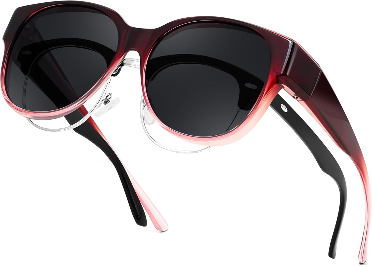 

Солнцезащитные поляризованные очки FEISEDY Fit Over Glasses с защитой от УФ-излучения UV400 для вождения и активного отдыха на открытом воздухе B0328, Gradual Red Frame & Grey Lens