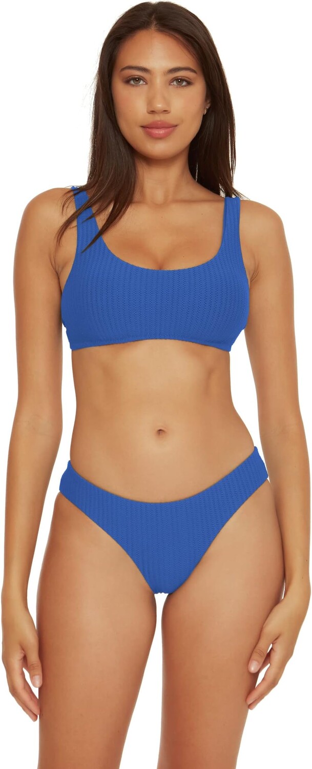 

Купальник BECCA Line in The Sand Harley Rib Textured Strappy Scoop Bra, цвет Blue Jay