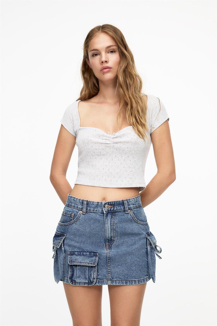 

Джинсовая мини-юбка карго Pull And Bear, синий