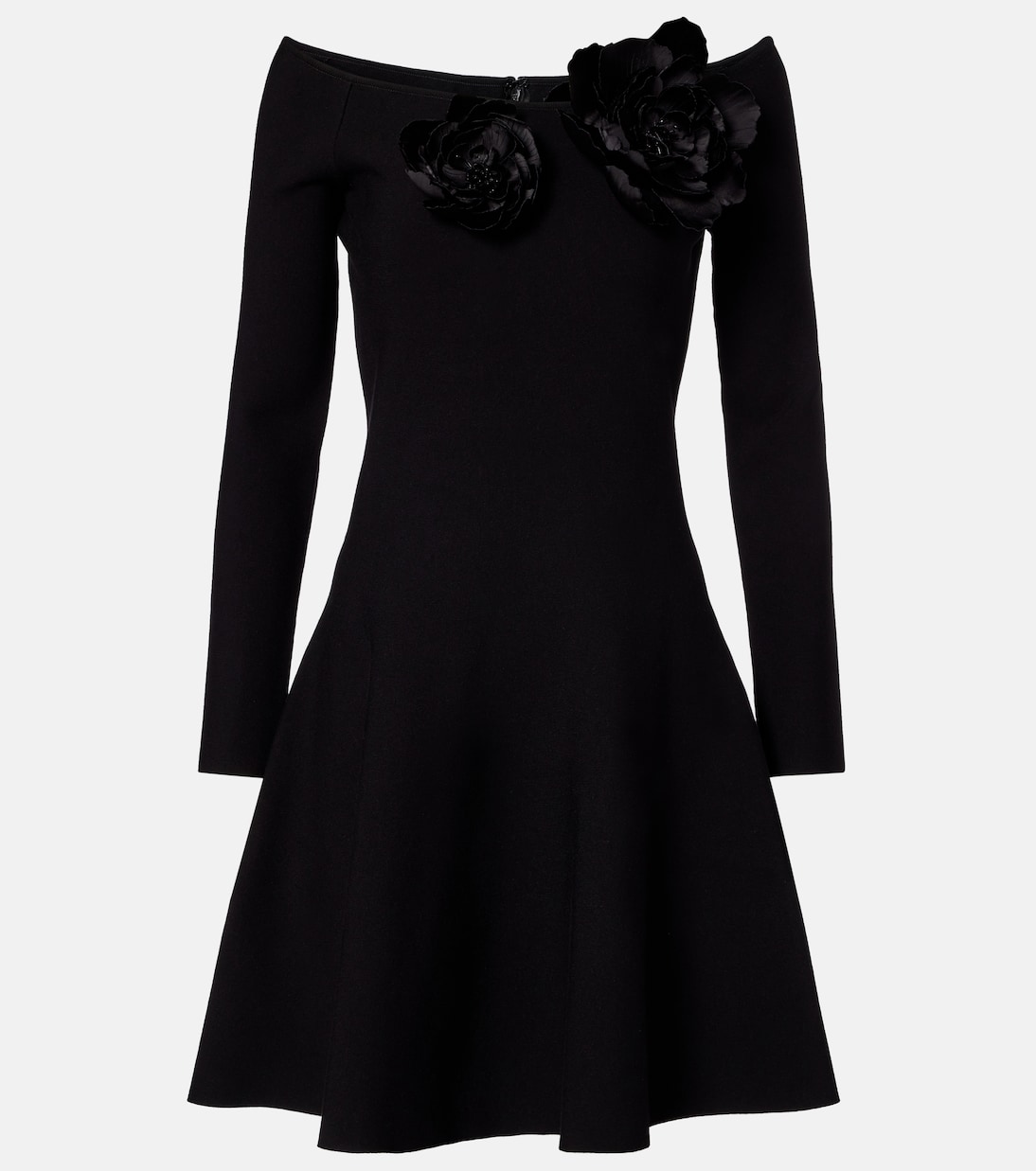 

Мини-платье с открытыми плечами и цветочной аппликацией Oscar de la Renta, черный