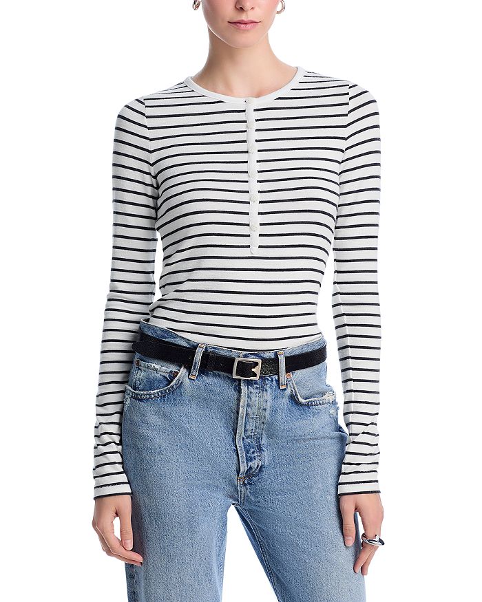 

Вязаный полосатый топ Henley rag & bone, белый