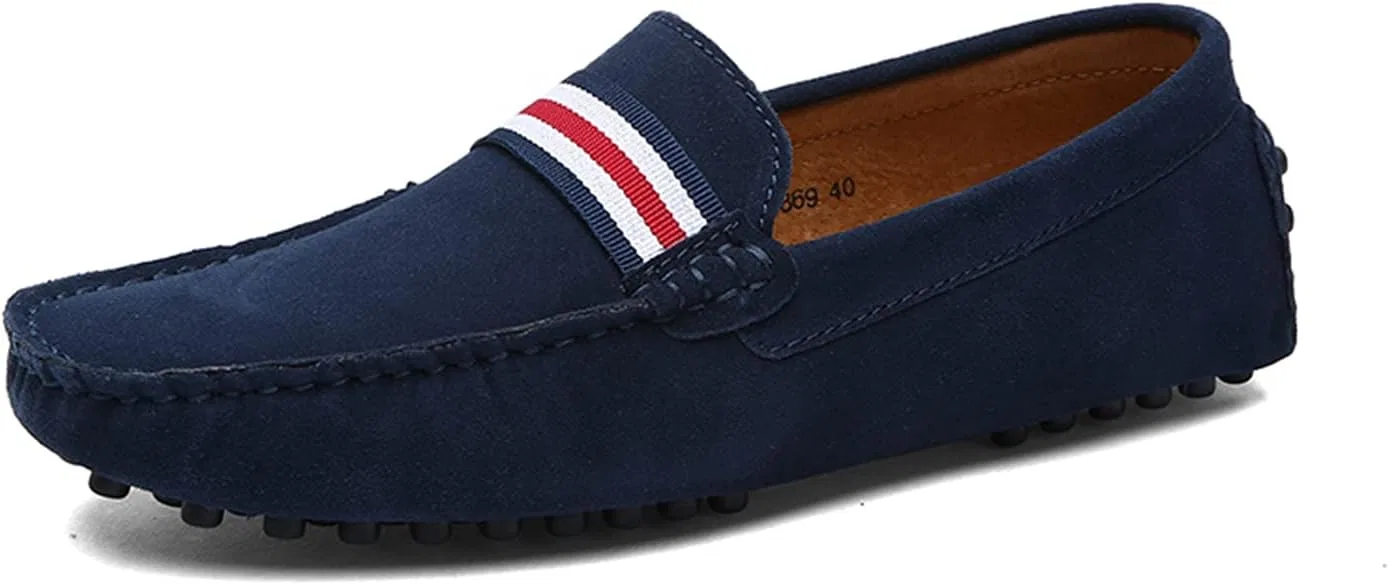 Лоферы замшевые с бантом Mens Comfortable Driving Walking Suede Bow Buckle Penny Loafers Boat Shoes, синий LITNERMIA