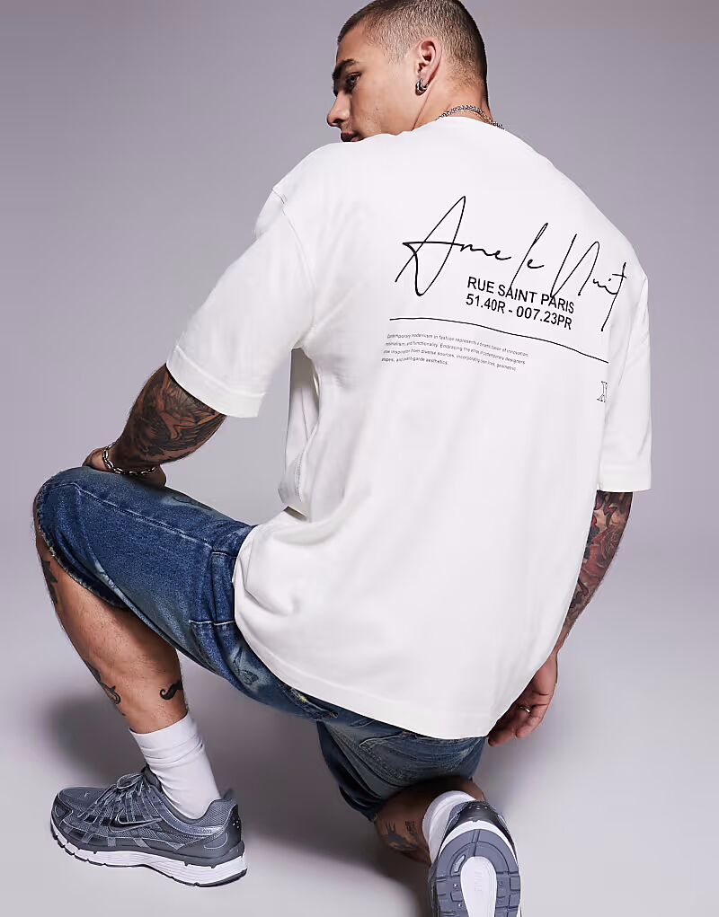 

Футболка River Island oversize с надписью ame le nuit белого цвета