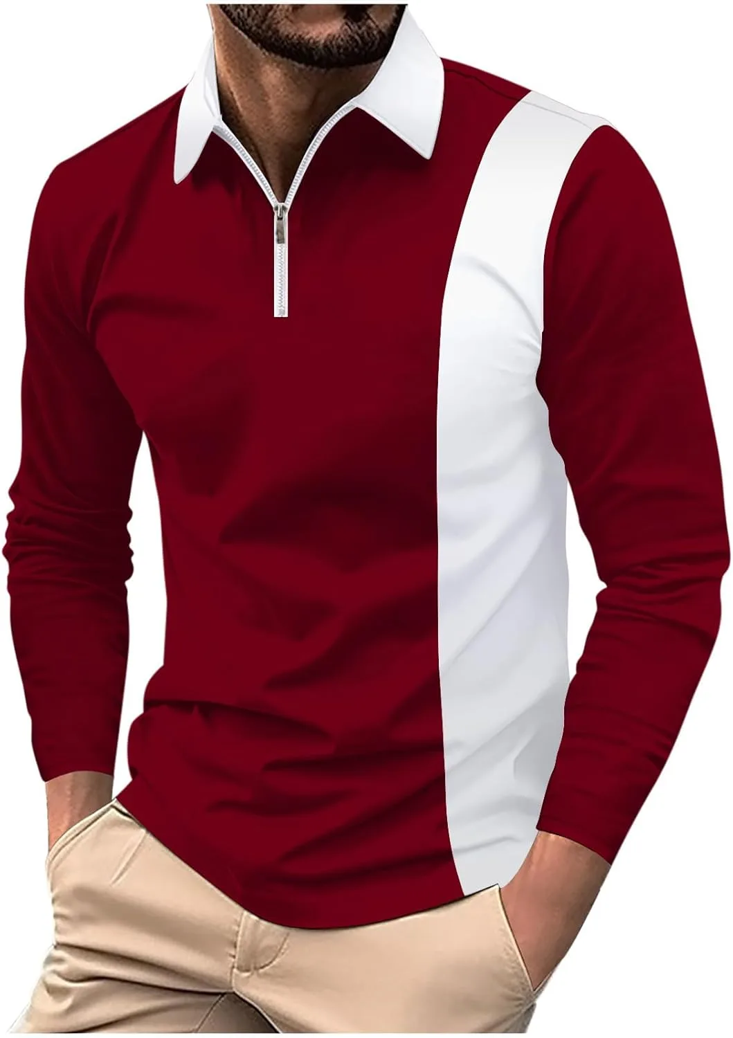 

Мужская поло с длинным рукавом и воротником-стойкой, цветной блок