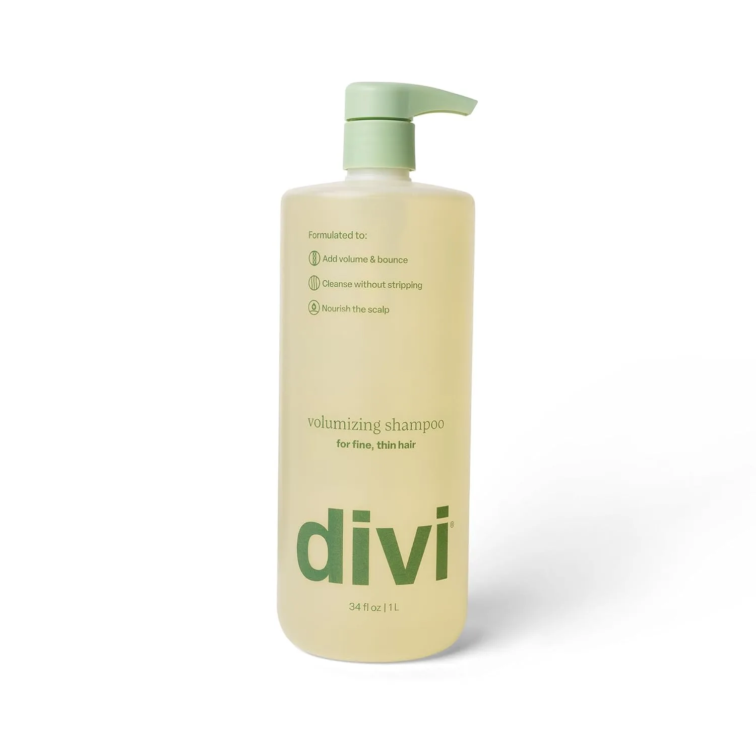 Шампунь Divi Volumizing для женщин и мужчин - легкий шампунь для придания объема тонким волосам - формула для очищения, питания и балансировки кожи головы. 1005 мл (1 шт.), green