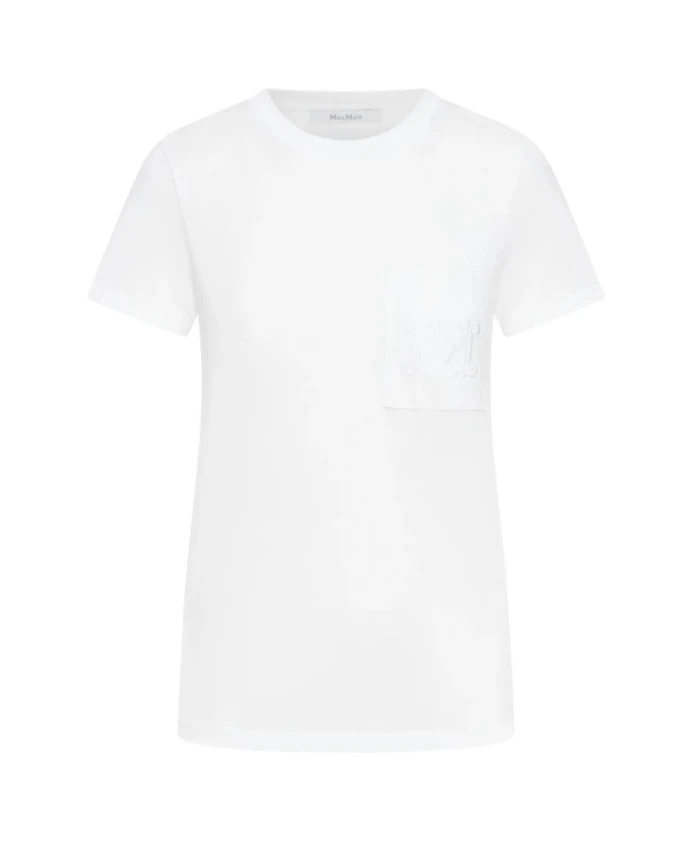 

Белая хлопковая футболка с вышитым логотипом. Max Mara, белый