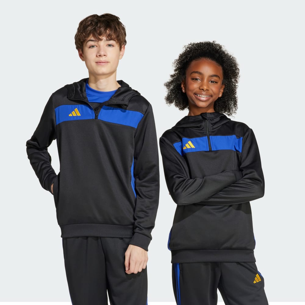 

Спортивное худи Adidas Tiro 25 Essentials Sweat Hoodie Kids, цвет Black/Semi Lucid Blue/Crew Yellow