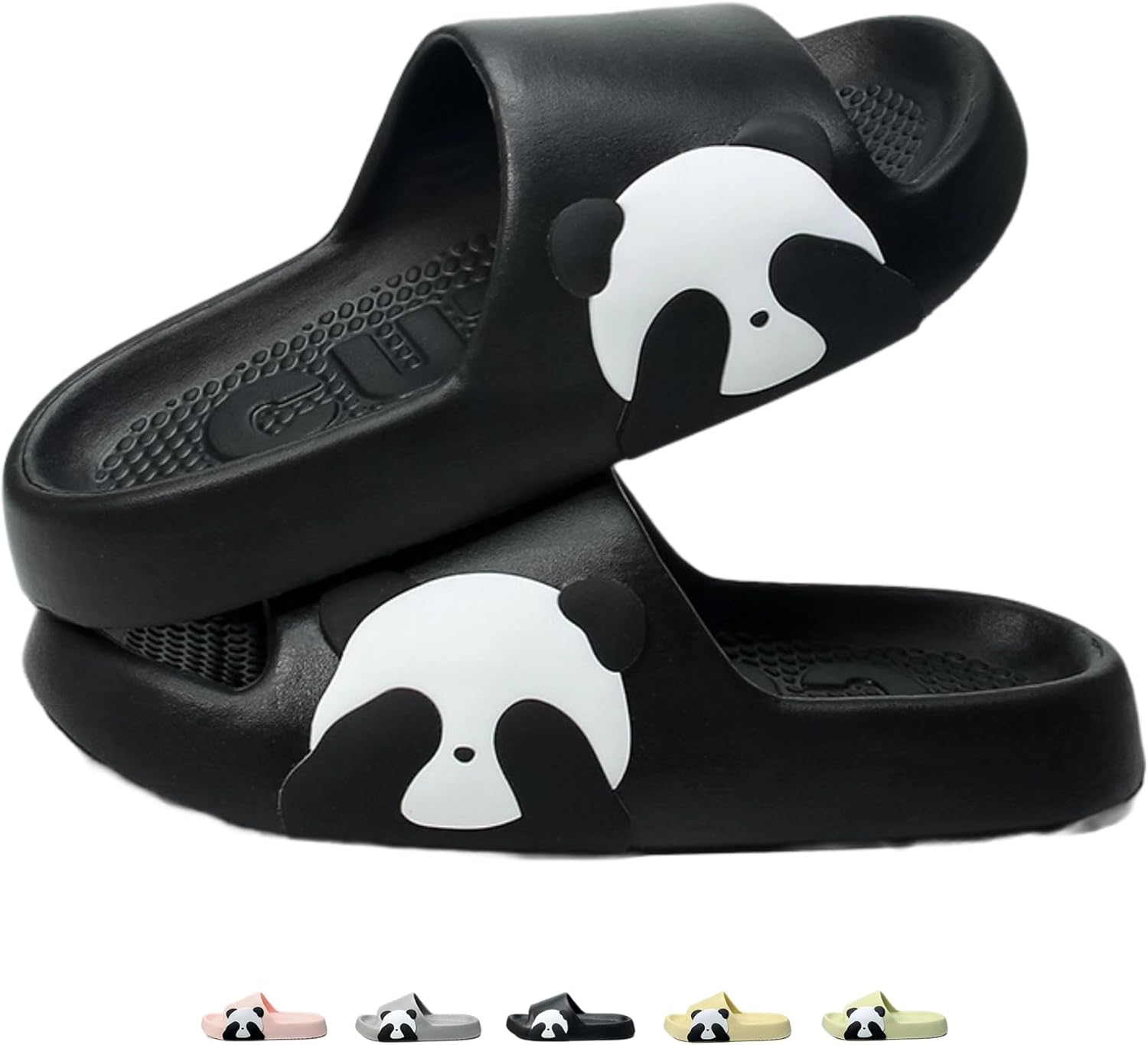 

Iwhgrmp Милые тапочки с пандой для женщин и мужчин, для дома и улицы, для душа, с нескользящей подошвой, очаровательные мультяшные слайды с пандой, удобные летние домашние сандалии для пары, черный