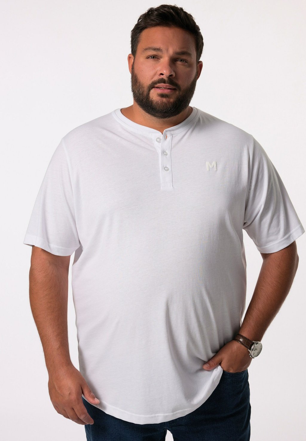 

Базовая футболка HENLEY HALBARM RUNDHALS Men Plus, белый