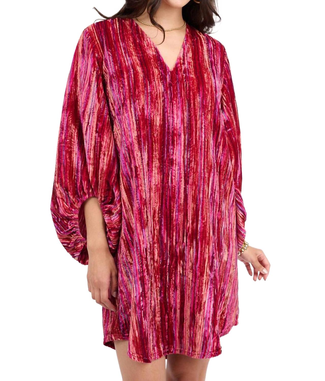 

V-образный бархатный платье в полоску малинового цвета Uncle Frank