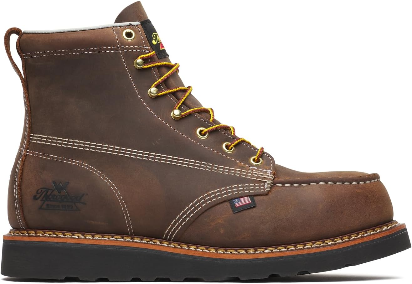Мужские ботинки Thorogood American Heritage 6 Steel Safety Moc Toe - черные, с клиновидной подошвой MAXWear, из цельнозернистой кожи, с амортизирующей стелькой — фото 2