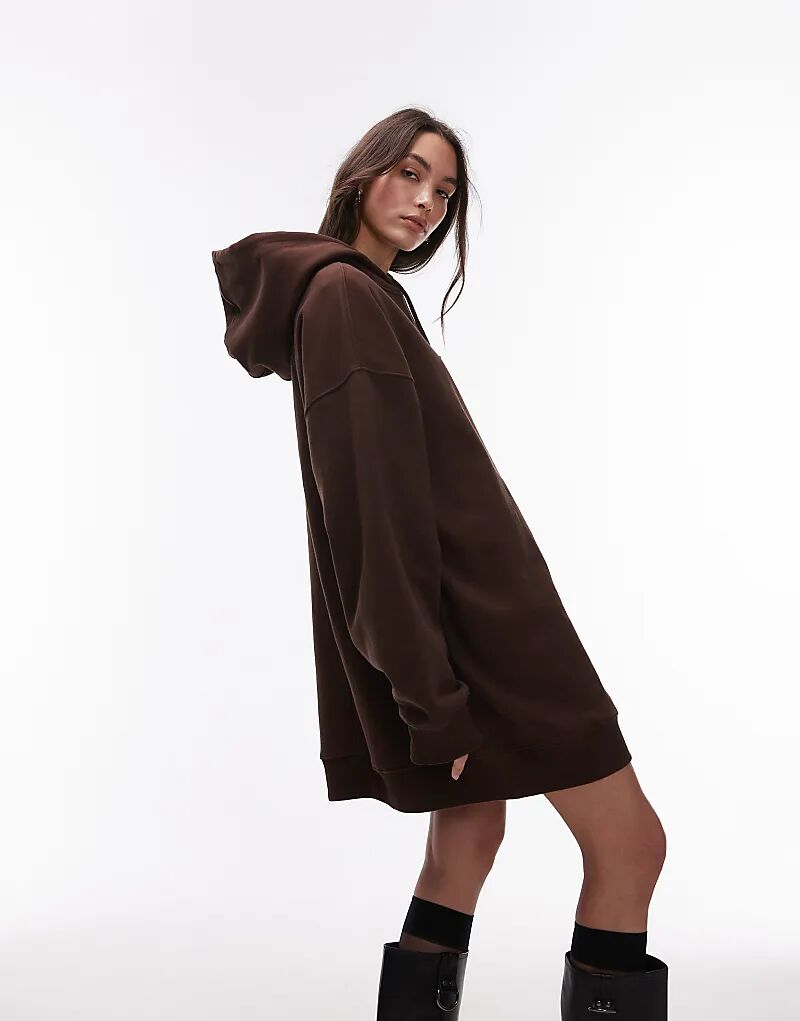

Платье-мини с капюшоном большого размера коричневого цвета Topshop